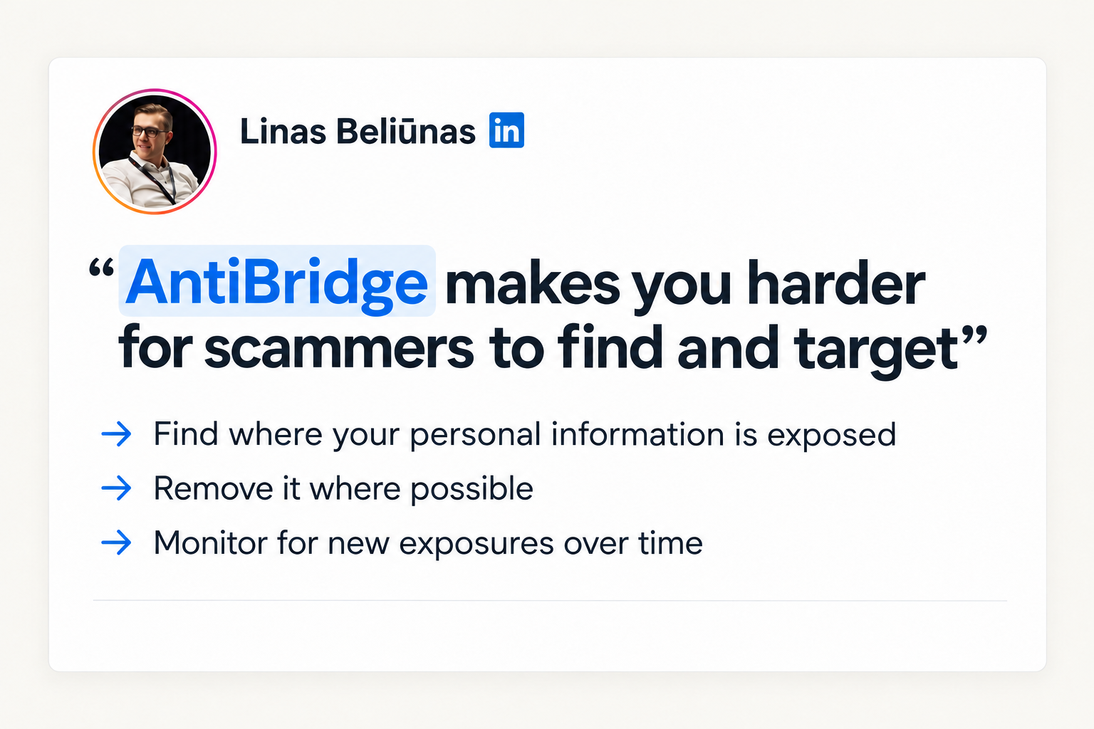 Linas Beliunas on LinkedIn: AntiBridge makes you harder for scammers to find and target