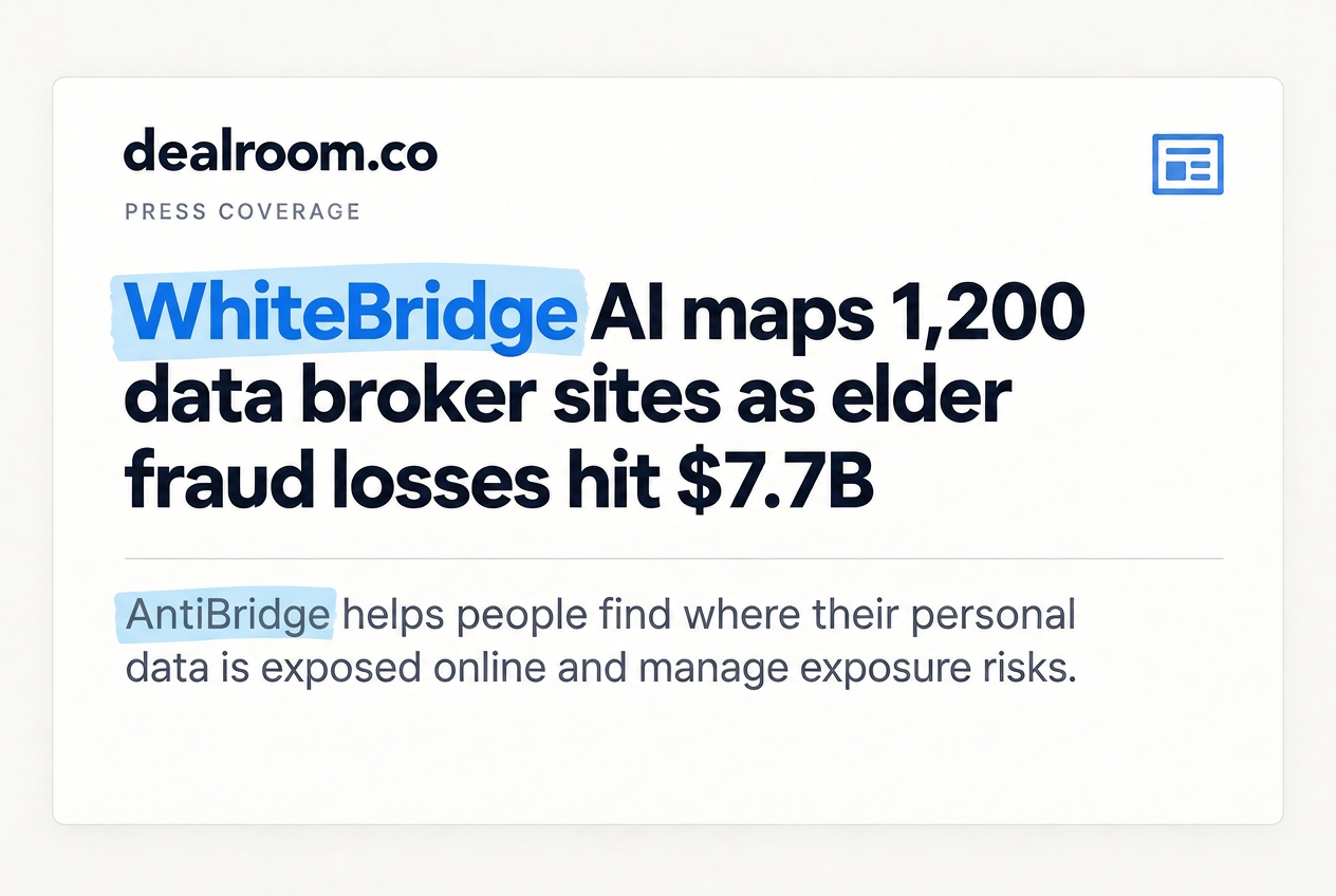 Dealroom: WhiteBridge AI maps 1,200 data broker sites as elder fraud losses hit $7.7B